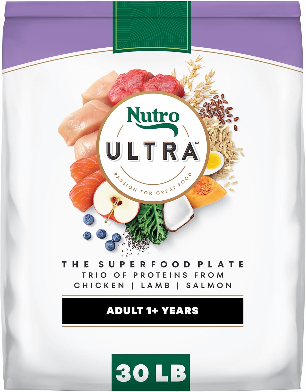 Nutro Ultra Dry Dog Food for Adult Dogs with a Trio of Proteins from Chicken, Lamb and Salmon, 30 lb. Bag