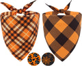 Fall Dog Bandanas 2PCS Halloween Pumpkin Spider Web Large Dogs | 2PCS reversible dog bandanas for fall & Halloween & Thanksgiving.Orange plaid/pumpkin/Spider Web design.Fits medium-large dog