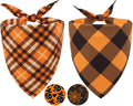 Fall Dog Bandanas 2PCS Halloween Pumpkin Spider Web Large Dogs | 2PCS reversible dog bandanas for fall & Halloween & Thanksgiving.Orange plaid/pumpkin/Spider Web design.Fits medium-large dog