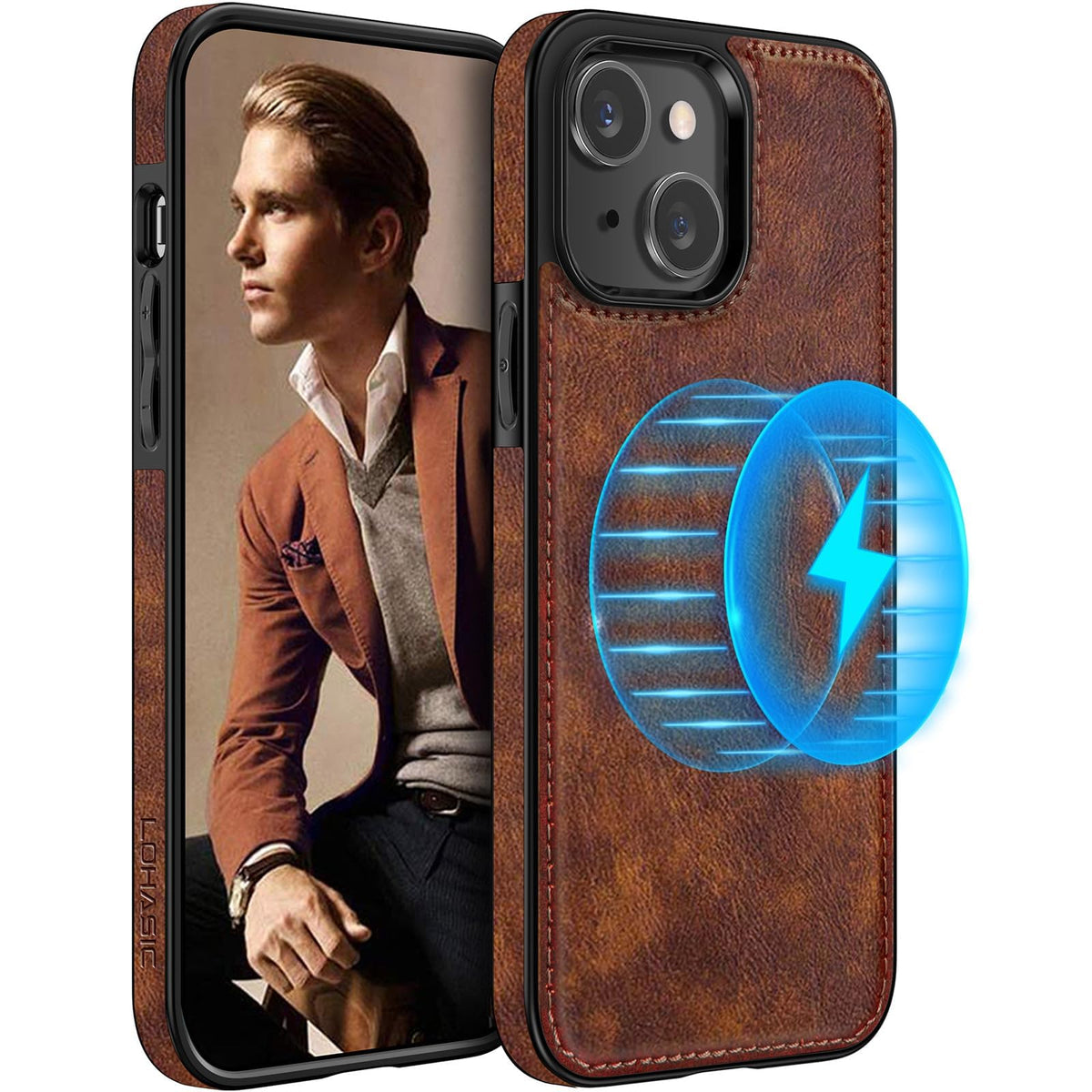 LOHASIC for iPhone 17 Leather Case, Magnetic Phone Case 6.3", Vintage Brown
