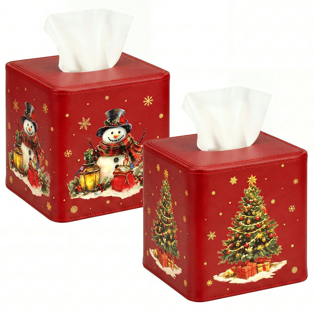 Thyle 2 Pcs Fall Tissue Box Cover Square, Pumpkin PU Leather Tissue Holder