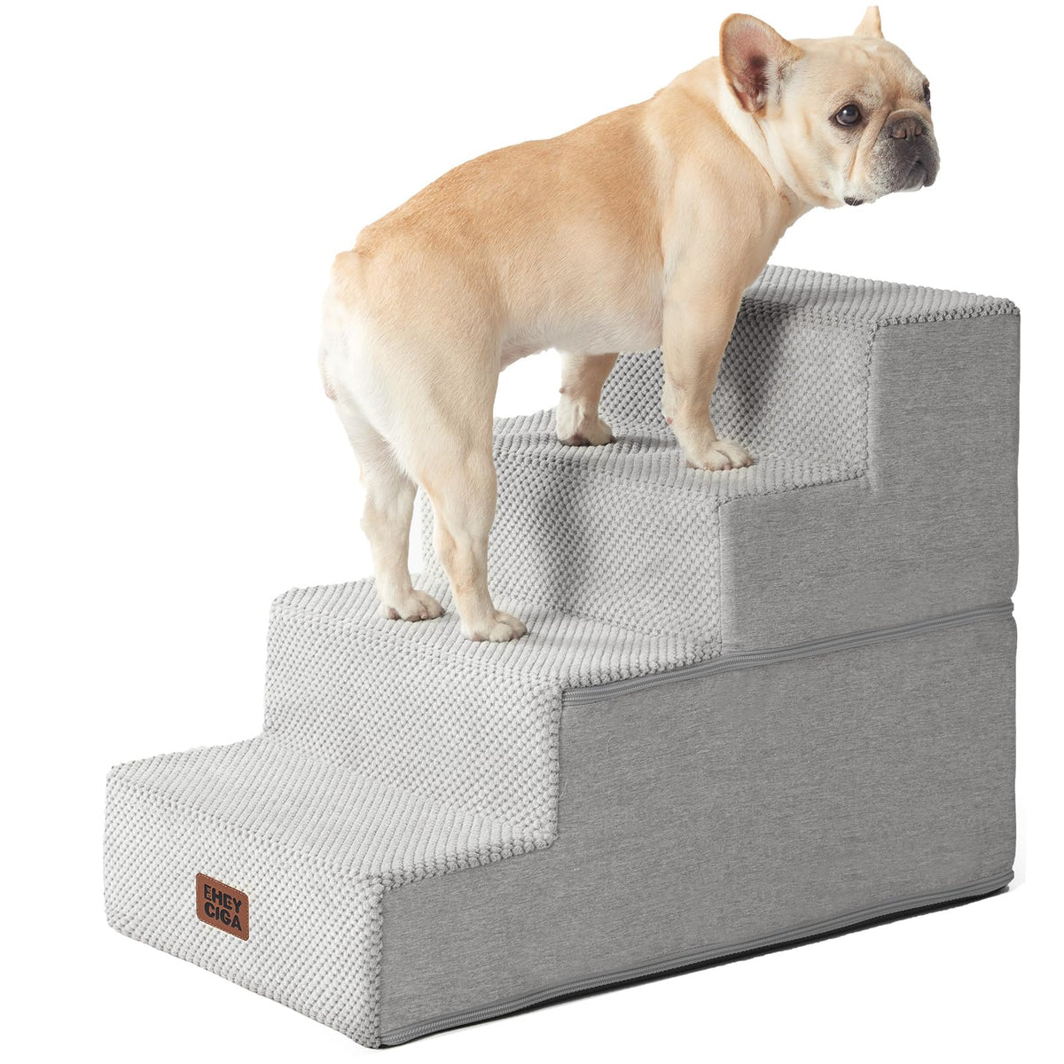 EHEYCIGA Dog Stairs for Bed 18" H, 4-Step Dog Steps for High Bed, Pet Steps for Small Dogs and Cats, Non-Slip Balanced Pet Ramp Indoor, Grey