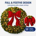 36in Large Pre-Lit Christmas Wreath with Bow, Artificial Greenery