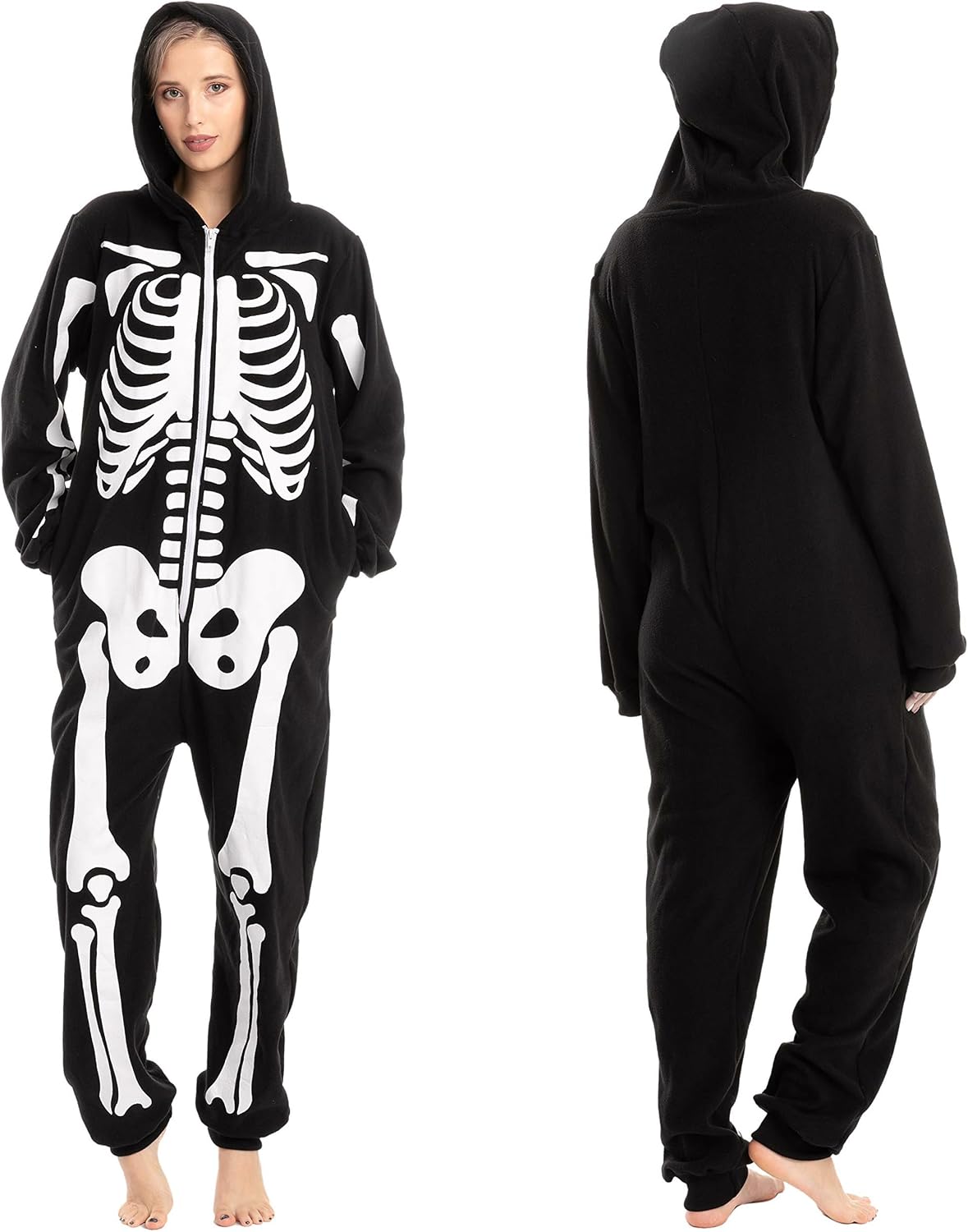 Spooktacular Creations Halloween Skeleton Costume, Unisex Skeleton Costume Jumpsuit for Adult Halloween Themed Parties