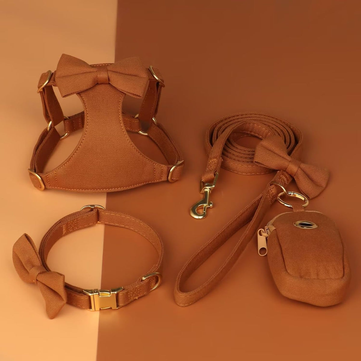Beirui Cute Small Dog Harness Collar and Leash Set, Brown,XS,Chest 13-28"