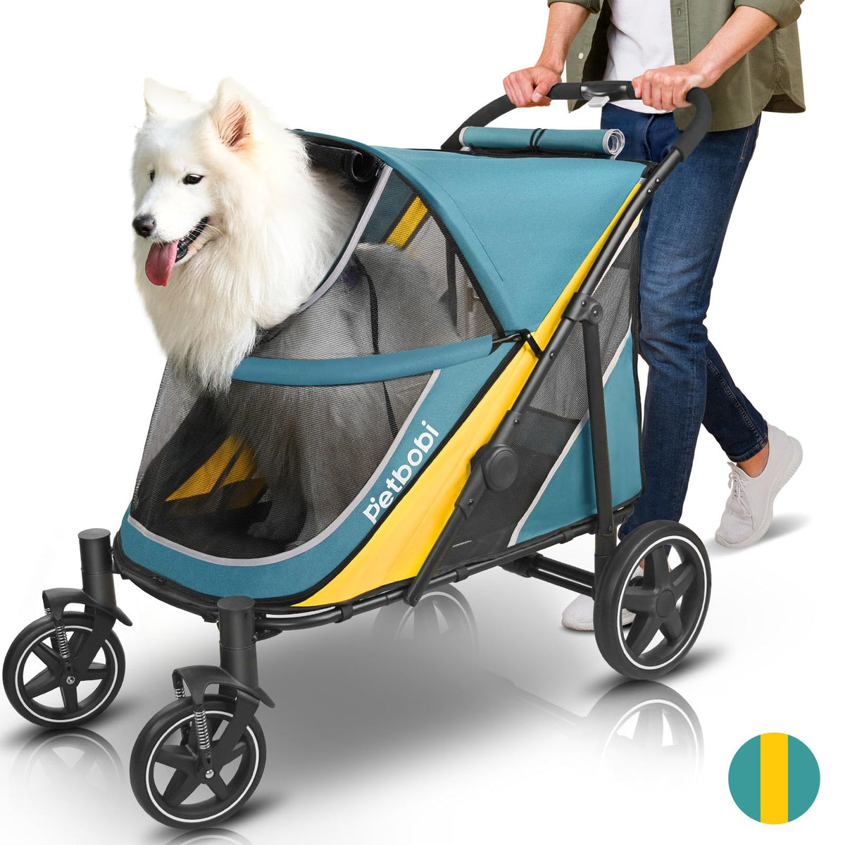 Petbobi Dog Stroller for Large & Medium Dogs - Easy Fold Dual Entry Pet Stroller with One-Foot Brake, All Terrain Wagon Cart with Air Mesh, Ideal for Large Senior Pets up to 80 lbs, Black