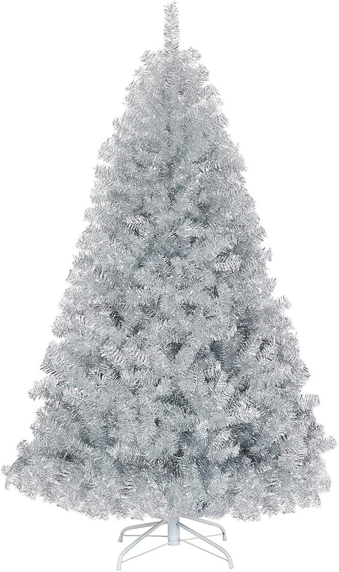 Goplus 6ft Sliver Artificial Christmas Tree with Electroplated Technolog