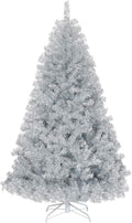 Goplus 6ft Sliver Artificial Christmas Tree with Electroplated Technolog