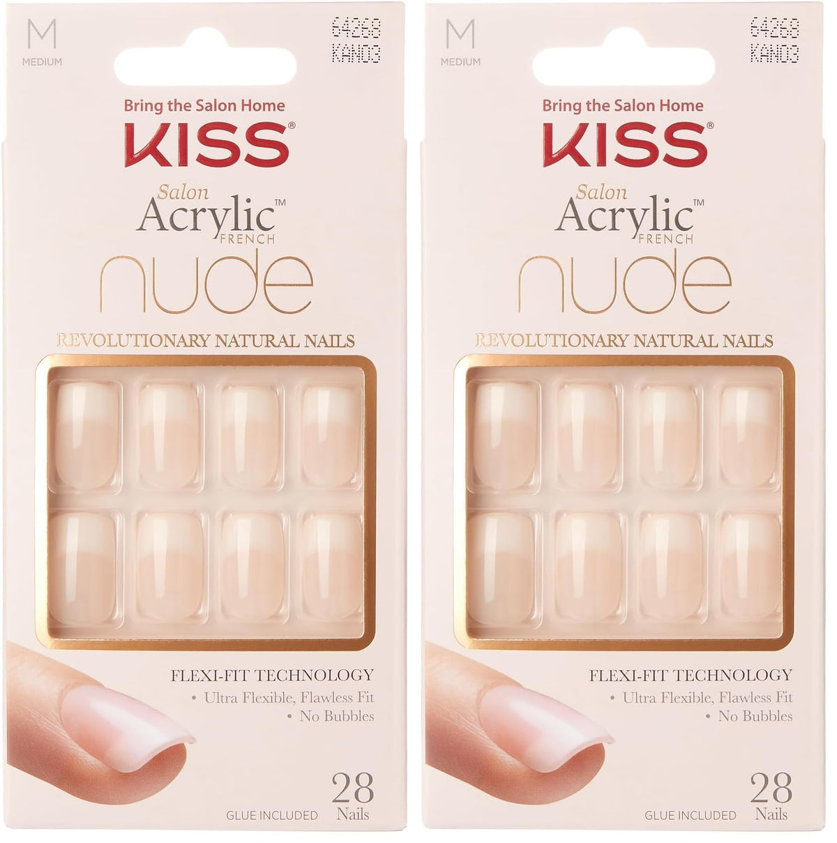 KISS Salon Acrylic Press On Nails, Nail glue included, 'Cashmere', French, Medium Size, Squoval Shape, Includes 28 Nails, 2g Glue, 1 Manicure Stick, 1 Mini file