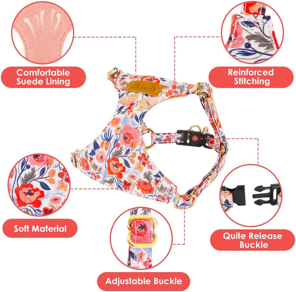 SlowTon No Pull Dog Harness with Leash for Small Medium Dogs, Flower XXS