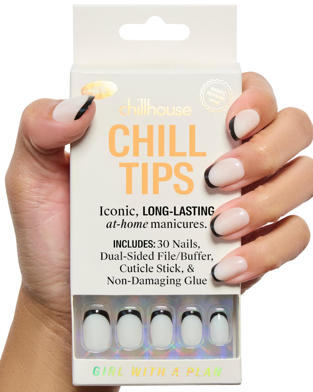 Chillhouse - Chill Tips, French Tip Press On Nails Kit - Going to the Barre (Oval) - 30 Nail Shapes & Sizes - 2 Weeks of Wear - Customizable Fit - French Manicure Kit - Women Owned, Beauty & Self Care