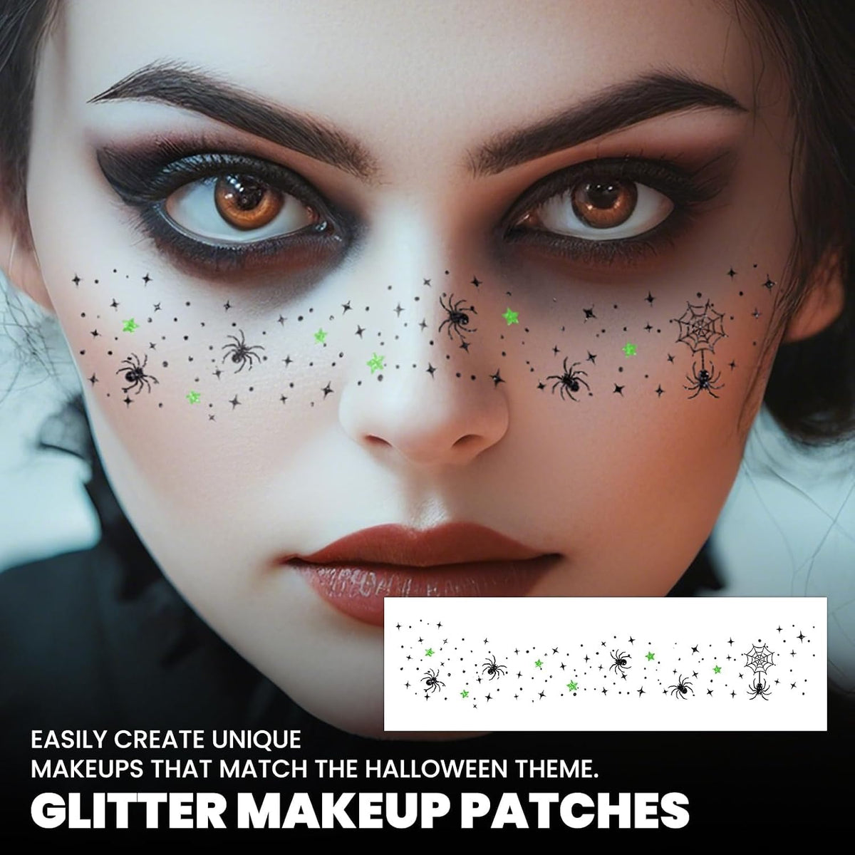 Halloween Glitter Freckle & Gems, Face Tattoo for Women Makeup Decorations