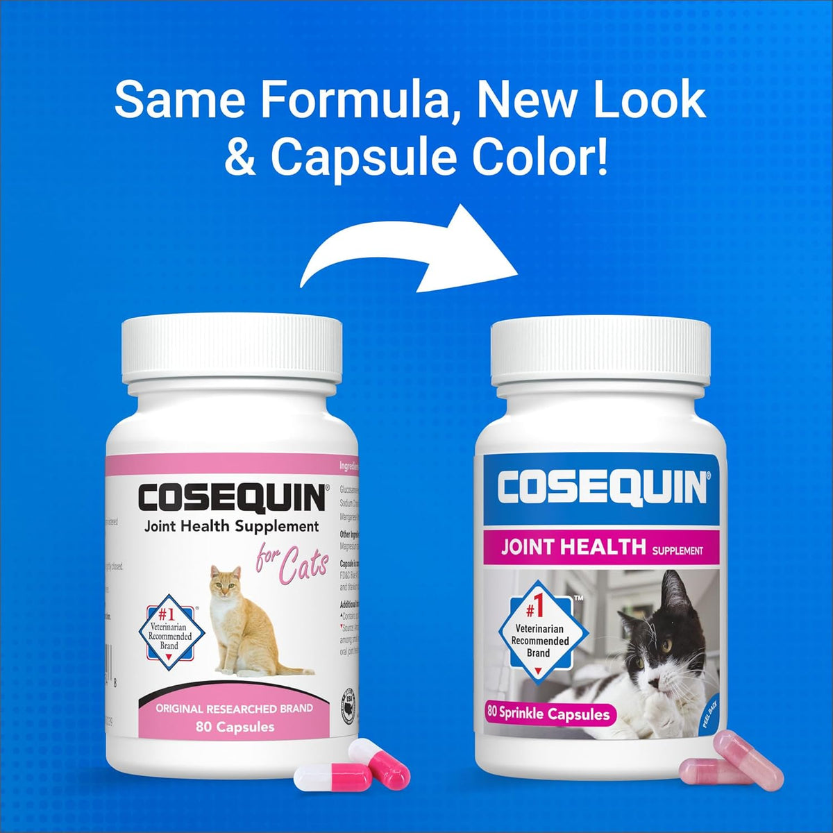 Nutramax Cosequin for Cats Joint Health Supplement, Contains Glucosamine for Cats, Plus Chondroitin, and Omega-3s, Supports Joint and Skin and Coat Health, Sprinkle Capsules, 80 Count