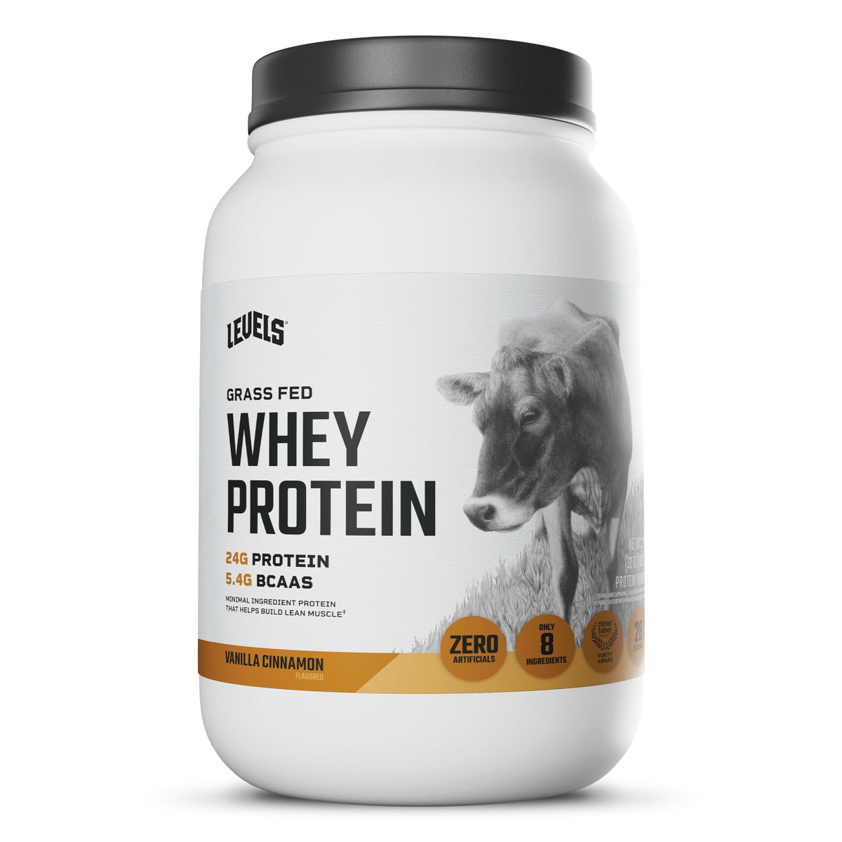 Levels Whey Protein Powder, No Artificial Ingredients, Vanilla Bean, 2LB | 24G of protein and 5.4G BCAAs per scoop, made with hormone-free dairy, zero junk, no fillers, no added sugar, certified clean