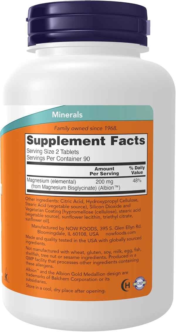 NOW Foods Supplements, Magnesium Glycinate 100 mg, Highly Absorbable Form, 180 Tablets