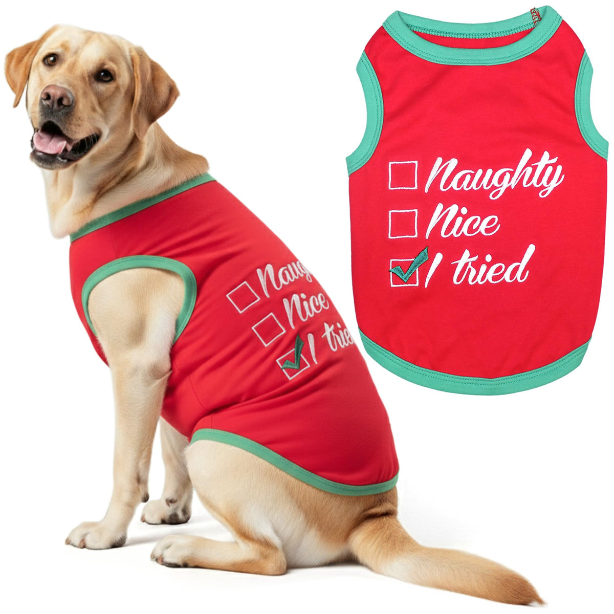 Parisian Pet Dog Tshirt - Embroidered “ Sorry Santa I Ate Your Cookies “ Dog Shirt - Lightweight Cotton Pet Christmas Outfit - Sleeveless Christmas Puppy Clothes - Shirts for Small Dogs - XXS