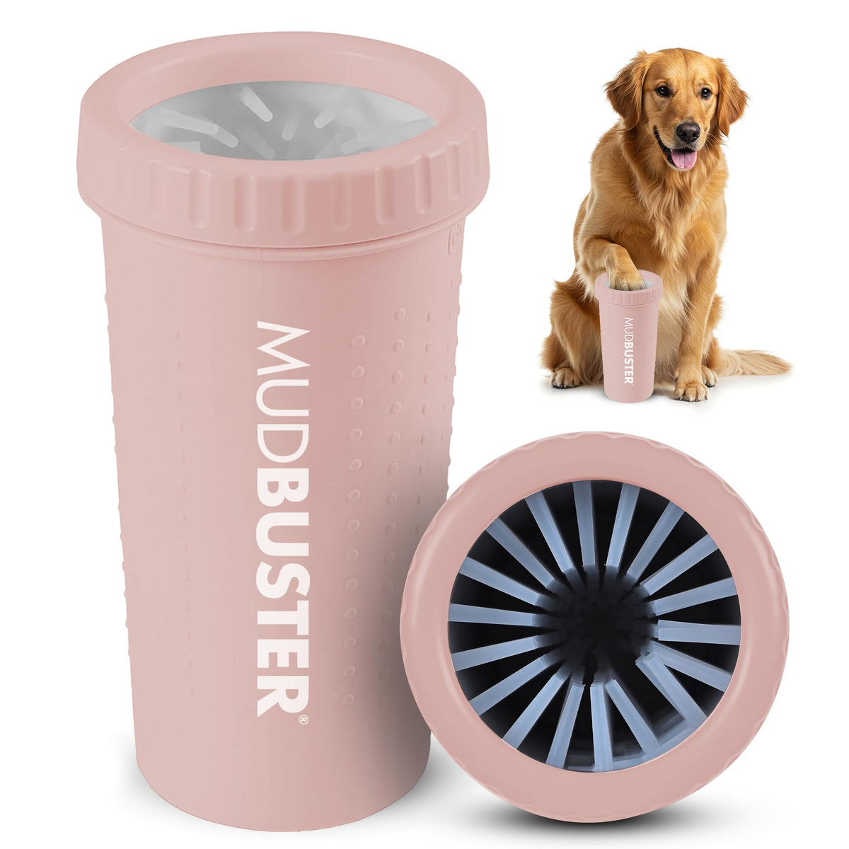 Dexas MudBuster Large Dog Paw Cleaner, Matte Black, Fits 2.5"-3.5" Wide Paws, Gentle Silicone Bristles for Quick, Easy Cleaning