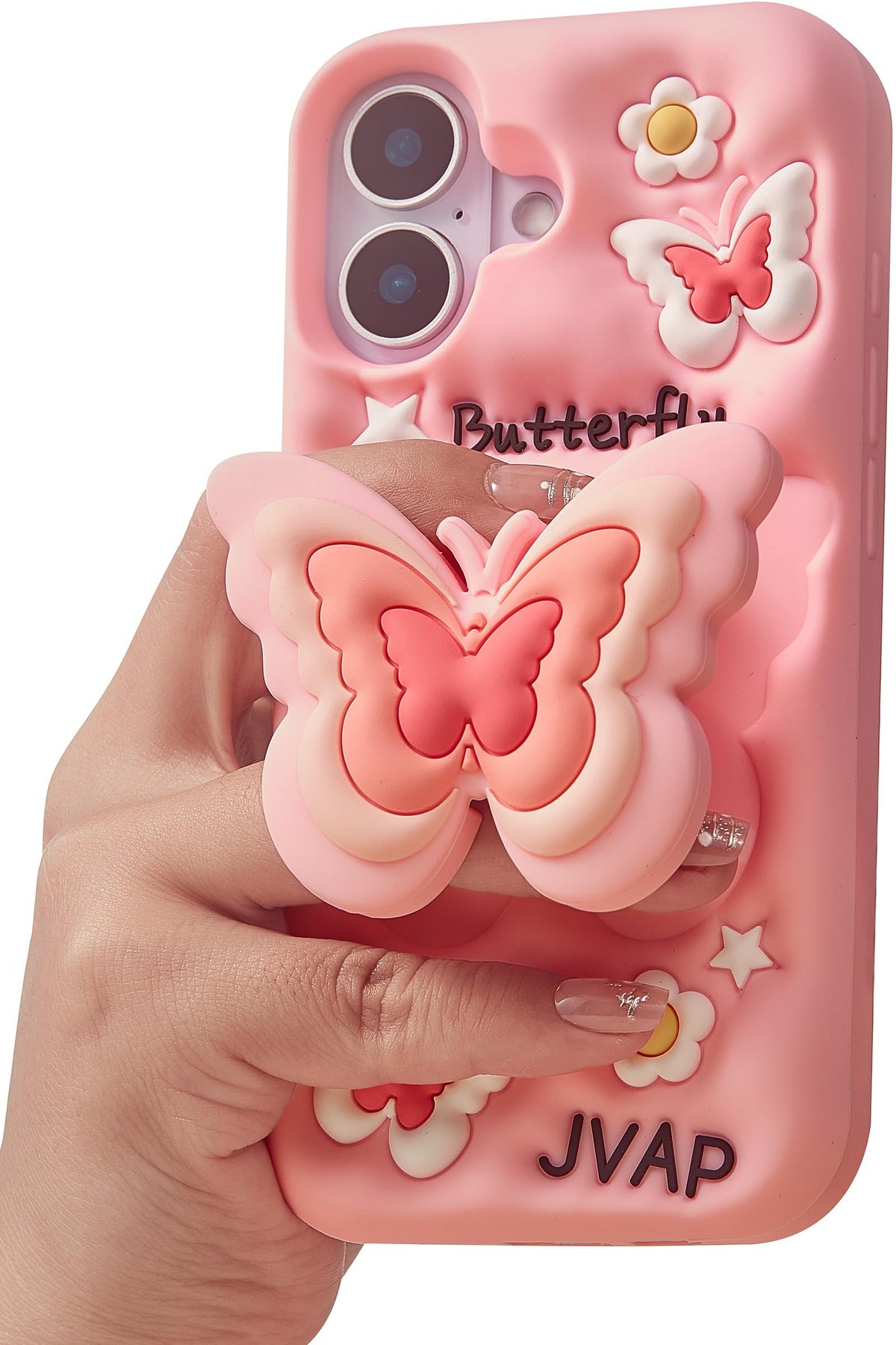 for iPhone 15 Case, Kawaii 3D Butterfly Pop-Up Grip for Girls