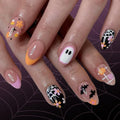 Halloween Press on Nails Medium Almond MABKJLF Fake Nails Glow in The Dark Full Cover Nightmare Christmas False Nails Glossy Glue on Nails Artificial Acrylic Nails for Women Girls 24 Pcs
