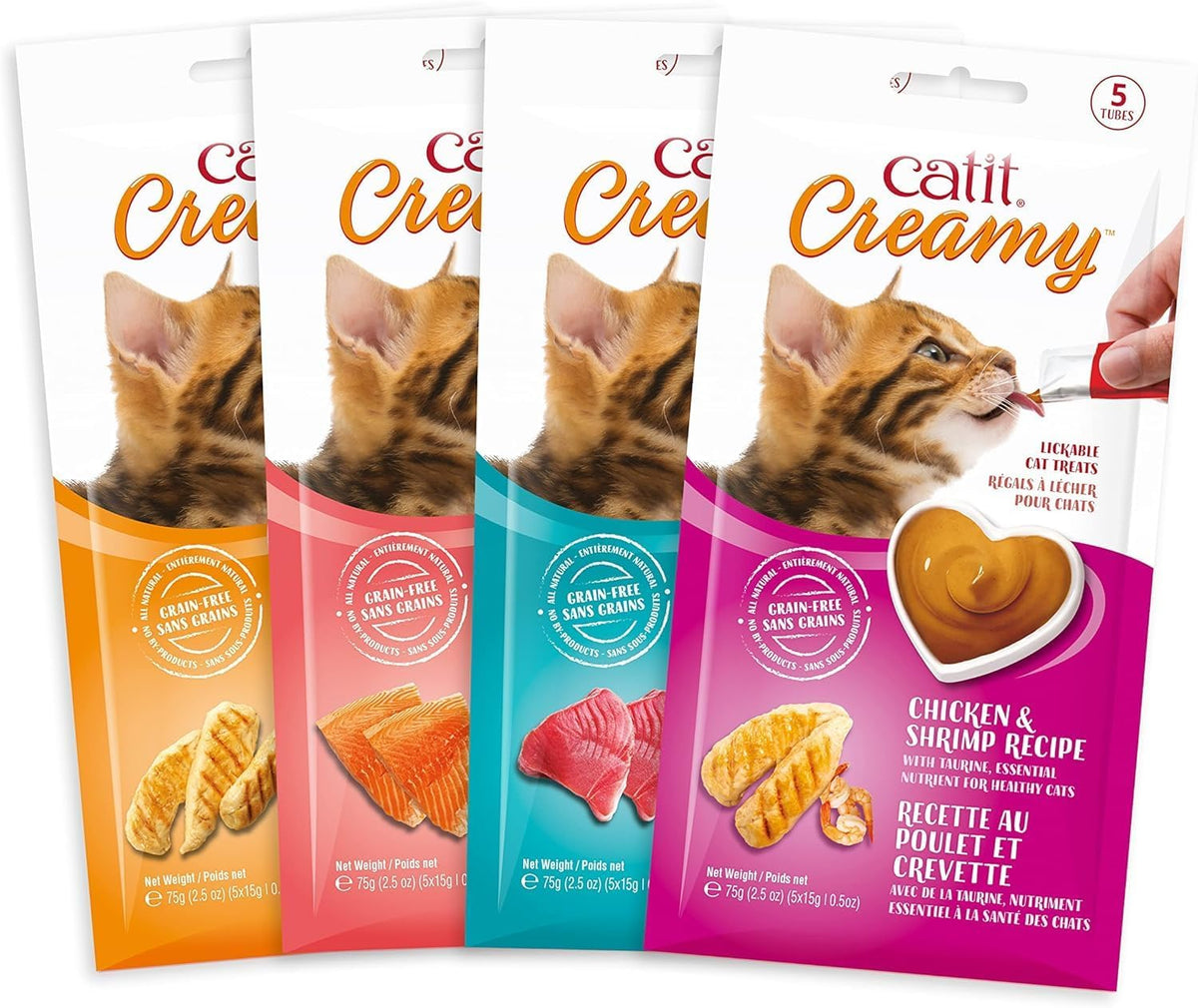 Catit Creamy Lickable Cat Treat – Healthy Variety of Flavors, 50 Pack, Hand-Feed or Serve, Nutrient-Rich Squeeze Tube, 0.5 oz Each