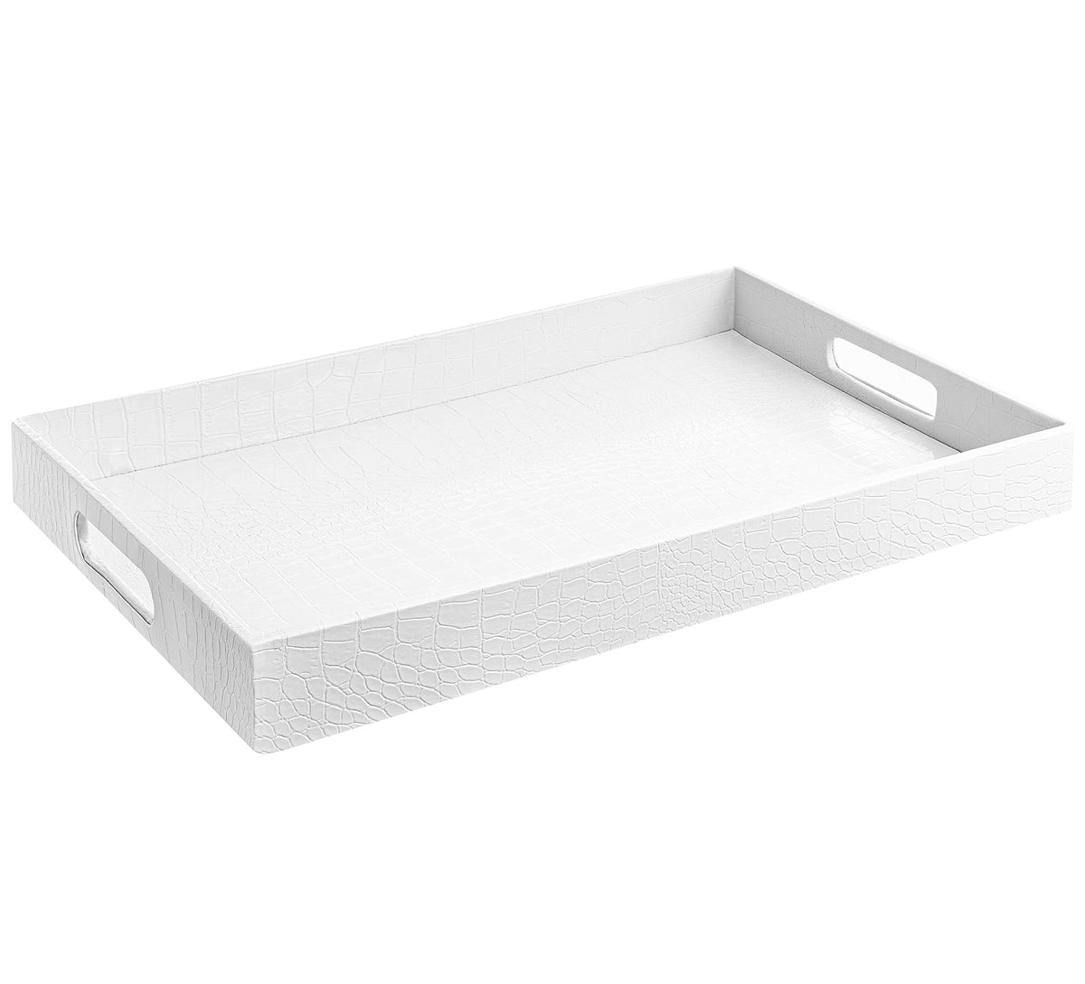 Home Redefined 17.5"x12" Gold Glossy Crocodile Faux Leather Serving Tray Beautiful Modern Elegant Decorative Tray with Handles Ottoman Coffee Table Tray for All Occasion's