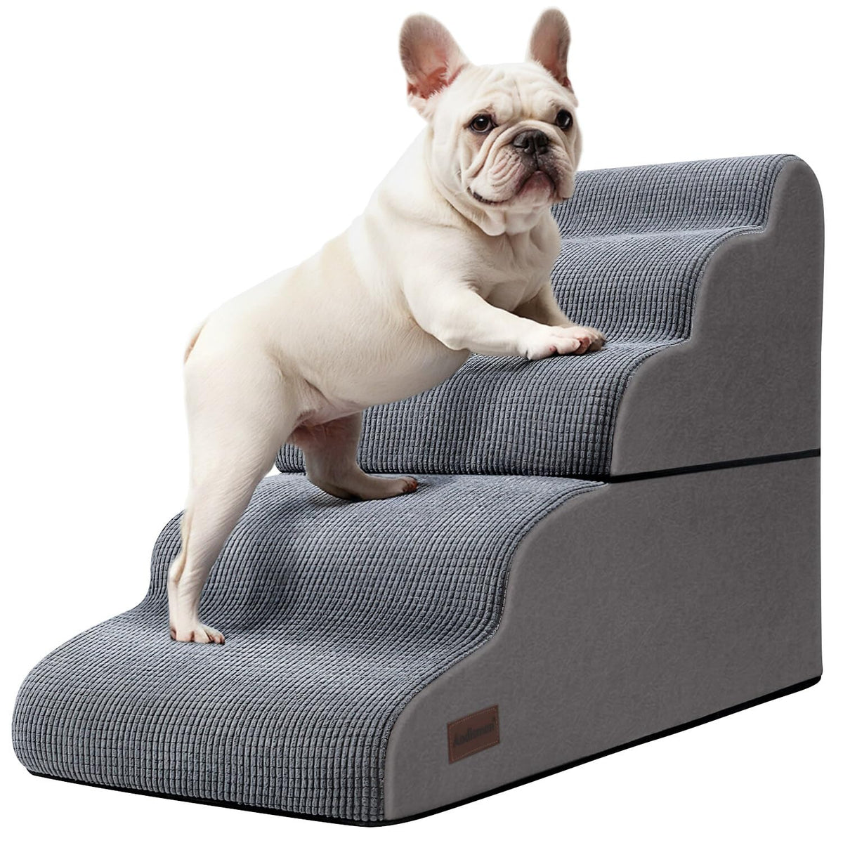 Aodisman Dog Stairs for Small Dogs and Cats,3-Step Pet Ramp for Bed & Couch | 15.7" H Non-Slip Sturdy Dog Steps with Curved Ramp for Senior,Short-Legged Dogs,Puppy and Cats to Reach Sofa or Chair,Grey