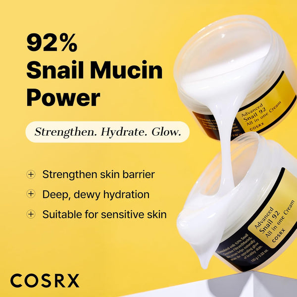 COSRX Snail Mucin 92% Face Moisturizer 2 Pack (3.52 fl.oz Each), Lightweight Moisturing Cream for Soft, Glowy Skin, Korean Skin Care, Korean Moisturizer Face Cream