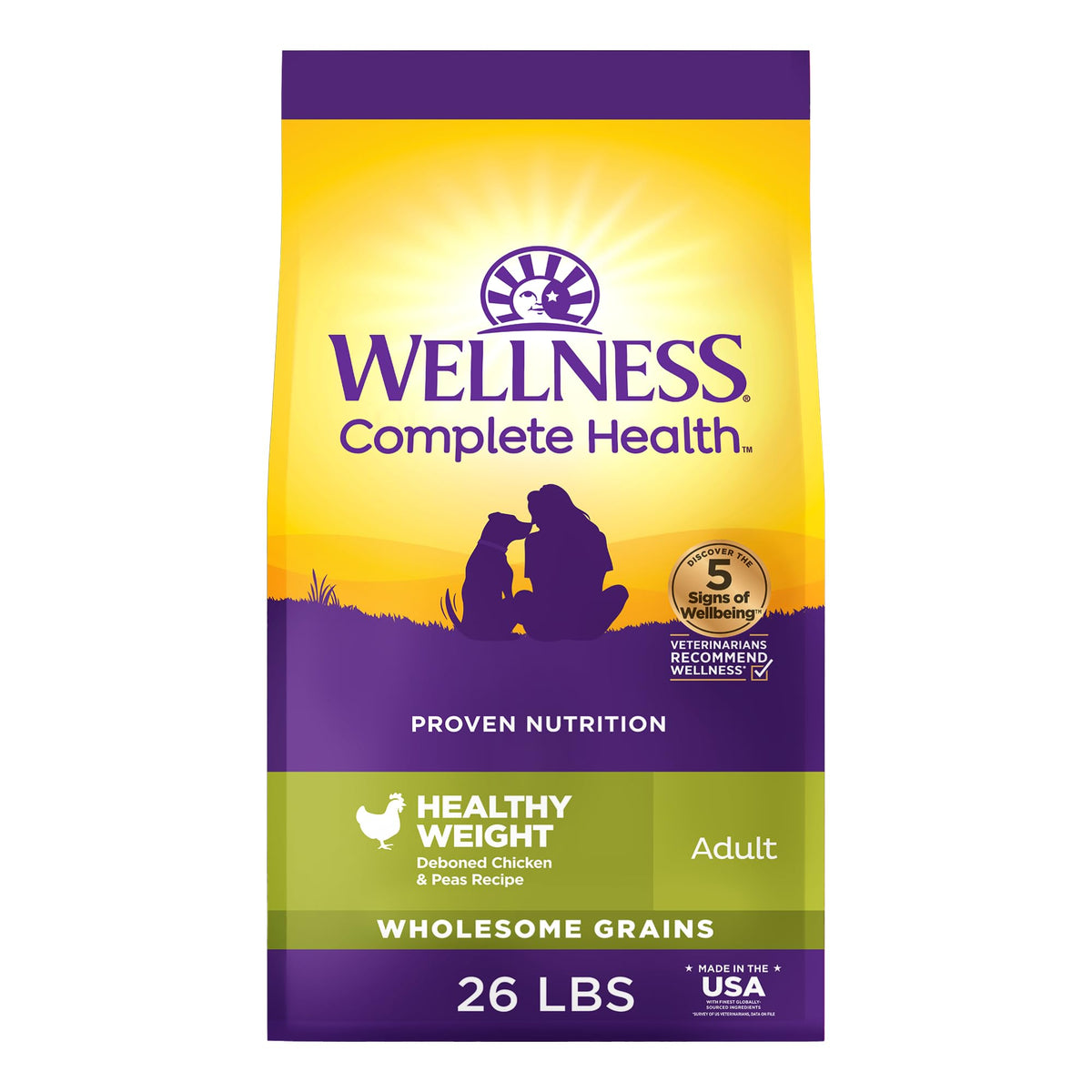 Wellness Complete Health Adult Dry Dog Food, Wholesome Grain Kibble, Natural, Chicken and Oatmeal Recipe, 30 lb Bag