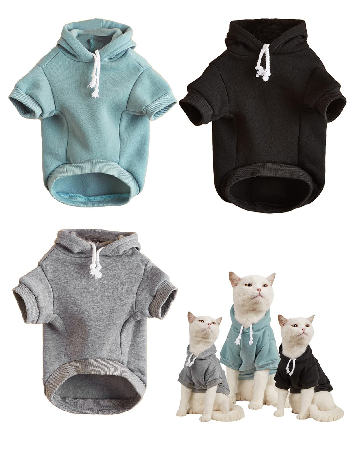 QWINEE Basic Dog Hoodie Sweatshirt Puppy Sweater Warm Cat Costumes Pet Clothes for Chihuahua Puppy Kitten Small Medium Dogs Cadet Blue Medium