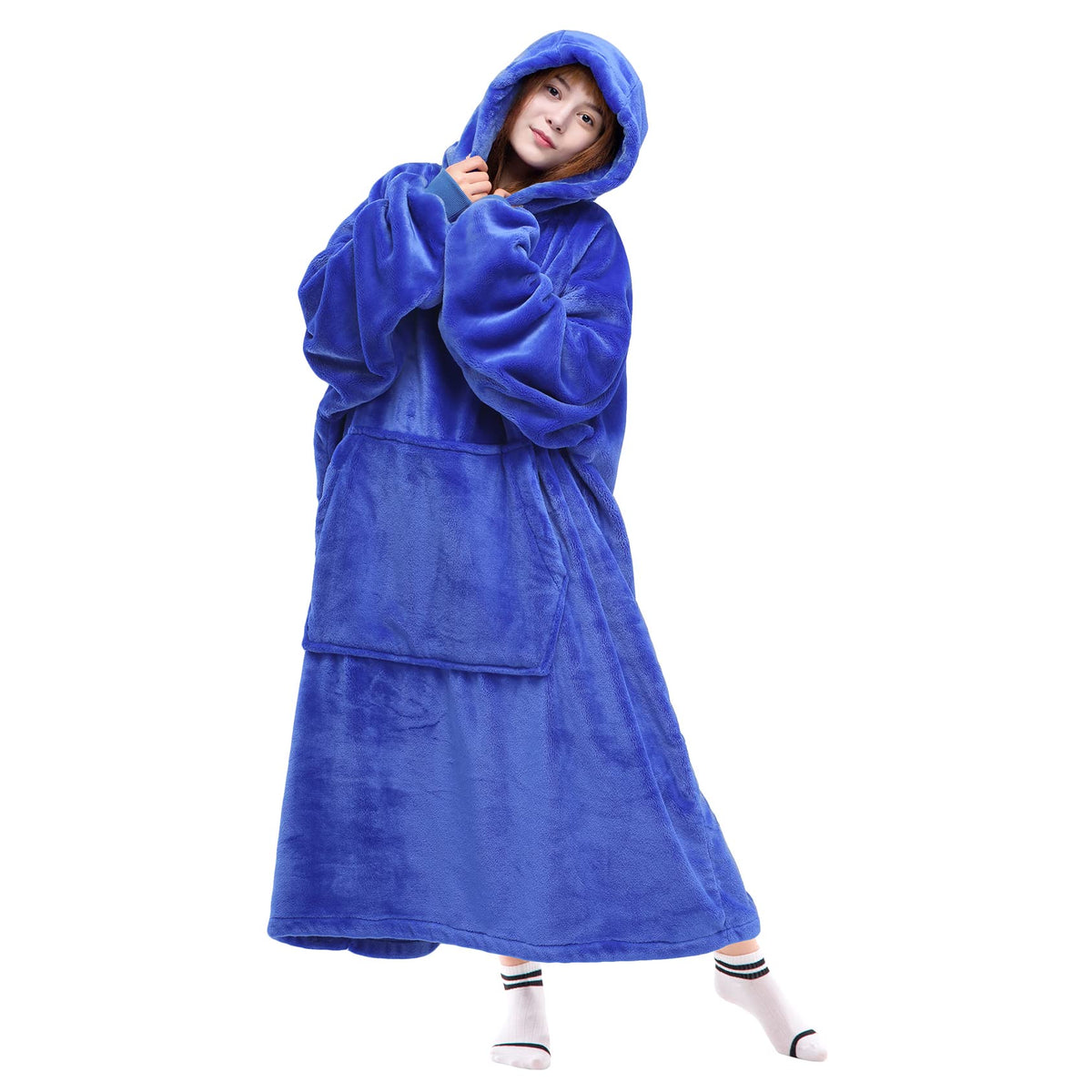 Waitu Wearable Blanket Sweatshirt Gifts for Women and Men, Warm and Cozy Giant Blanket Hoodie, Thick Flannel Hooded Blanket with Sleeves and Giant Pocket - Dark Gray