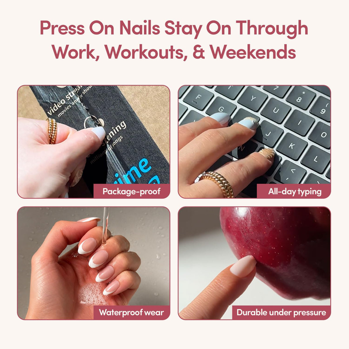 Glamnetic Press On Nails - Short Round, Glossy Fake Nails 30 Pc Full Kit | Neutral press on nails, 12 sizes. Everyday glue-on set. Waterproof, chip-resistant, up to 2 weeks wear