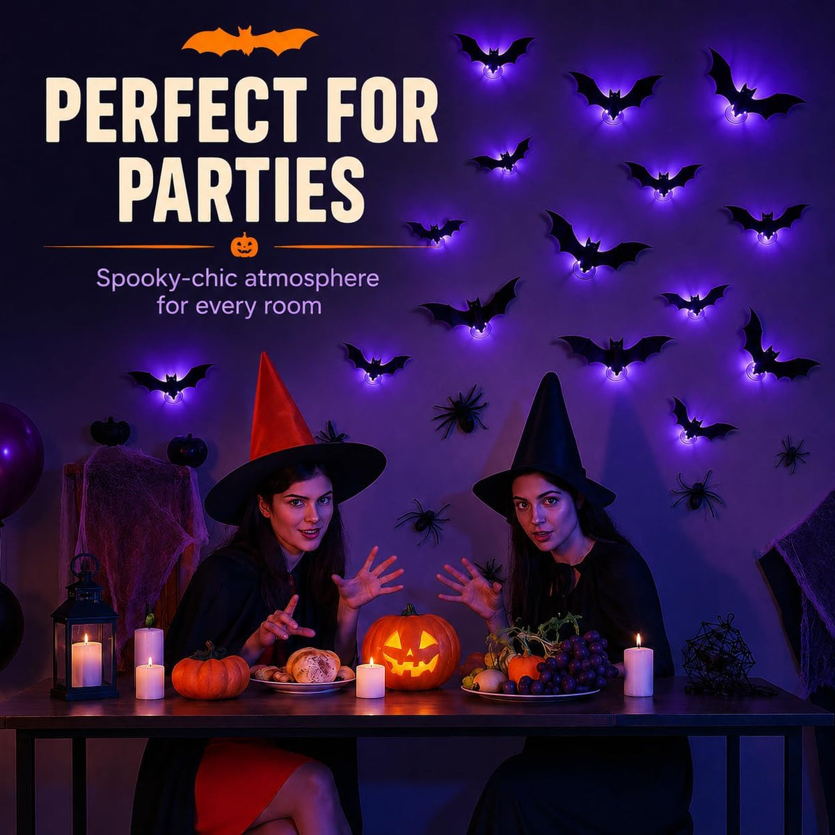 Spooky Glow 3D LED Bat Wall Decor, Hanging Bat for Halloween Decoration, 12