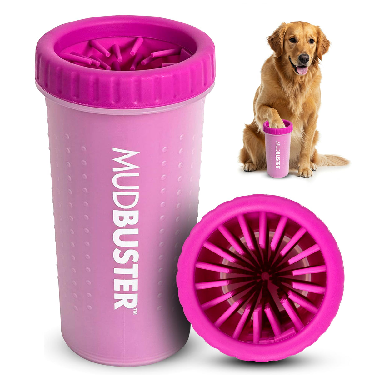 Dexas MudBuster Large Dog Paw Cleaner, Matte Black, Fits 2.5"-3.5" Wide Paws, Gentle Silicone Bristles for Quick, Easy Cleaning