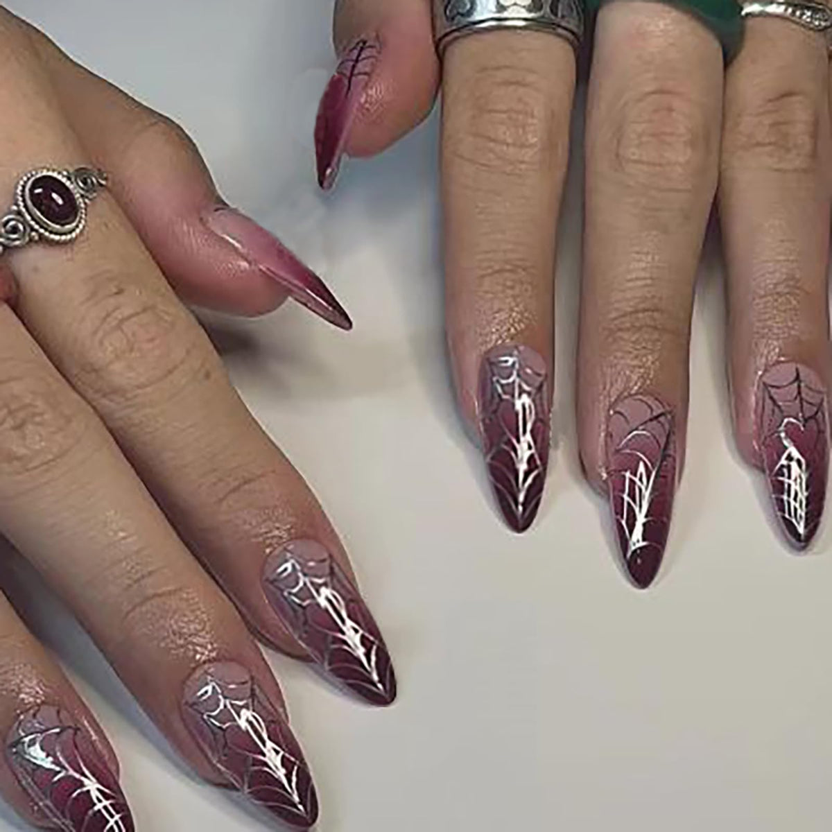 Halloween Press on Nails Medium Almond MABKJLF Fake Nails Glow in The Dark Full Cover Nightmare Christmas False Nails Glossy Glue on Nails Artificial Acrylic Nails for Women Girls 24 Pcs