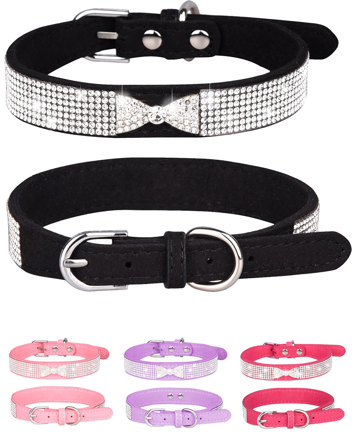 Bling Dog Collar for Small Medium Large Dogs, Crown Rhinestone Dog Collars for Girl and boy Dog, Diamond Puppy Collars, Adjustable Leather Suede SOFE Cat Collar (S(10.6"-13"/27CM-33CM), Pink)