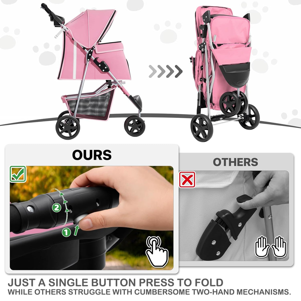 MoNiBloom Pet Stroller for Small/Medium Dogs and Cats up to 33 lbs, Pink