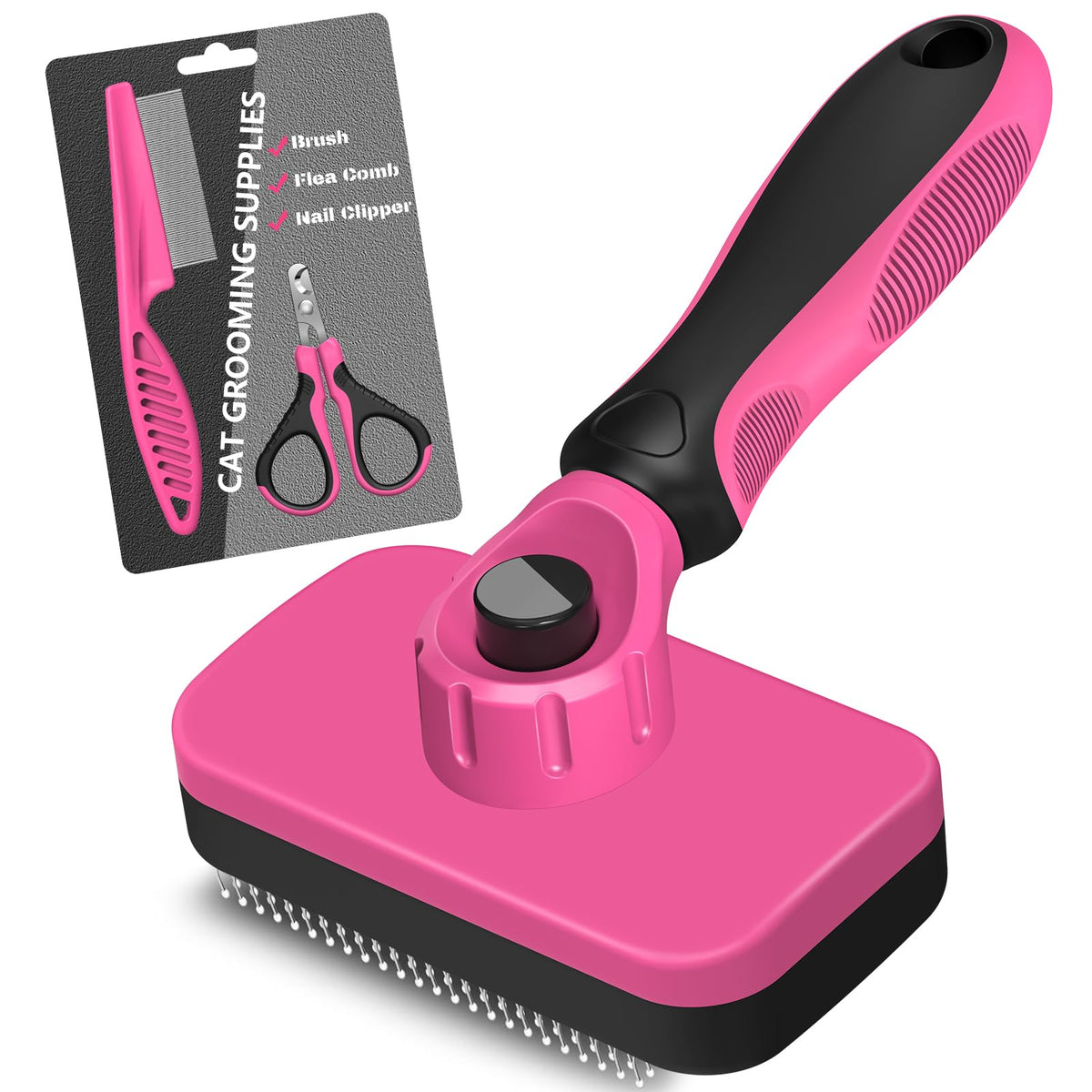 3PCS Cat Grooming Supplies, Cat Brush & Nail Clipper/Trimmer & Flea Comb for Shedding Indoor Cats Essentials Stuff Accessories (Black)
