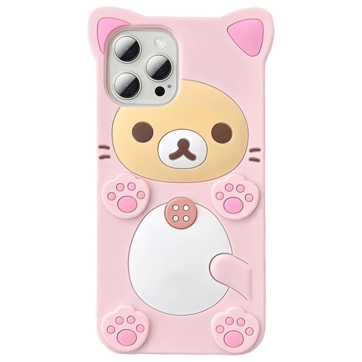 IAIYOXI 3D Cute Cartoon Bear Phone Case for iPhone 15 - Fashionable and Stylish - Funny Pink Bear Design - Soft TPU Protective Case - Kawaii Silicone Cover for Women, Girls, and Kids