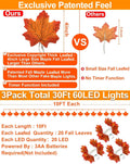 Timer&3 Pack Fall Decor 30Ft Fall Garland with Lights 60LED Autumn Garland | Patented Realistic Maple Leaves Garland Fall Decorations for Home, Battery Operated Waterproof Thanksgiving Halloween Decor