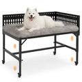 Beside Dog Bed,2 Panels Adjustable Height Dog Bunk Beds,26.8”x18.1” Metal Frame & Cushion, Converts to Bunk Bed or Bed Extension Attachment for Human Bed, for Small Dogs