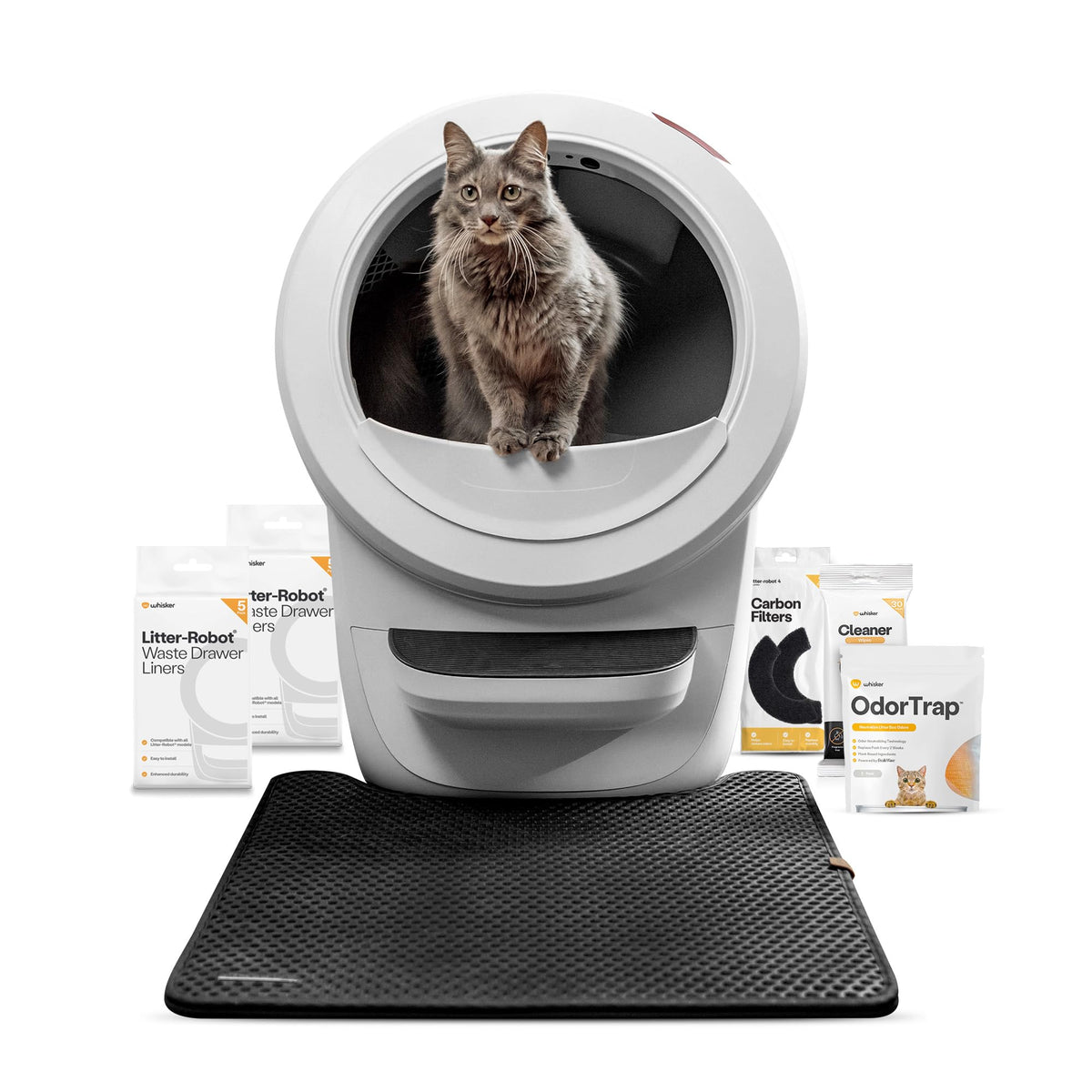 Litter-Robot 4 Supply Bundle by Whisker, Black - Automatic | Automatic, Self-Cleaning Cat Litter Box, Includes 3 OdorTrap Refills, 10 Liners, 30 Cleaner Wipes, & 2 Carbon Filters