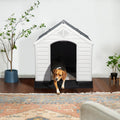LEMBERI Durable Waterproof Plastic Dog House for Small to Large Sized Dogs, Indoor Outdoor Doghouse Puppy Shelter with Elevated Floor, Easy to Assemble (Gray, 39" L x 35" W x 37.4" H)