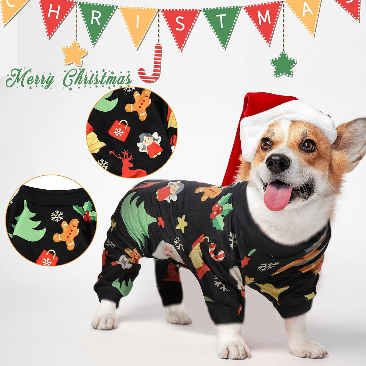 Frienda 3 Pcs Christmas Dog Pajamas,Snowman Pattern,L (fit 7.7-9.9lbs)