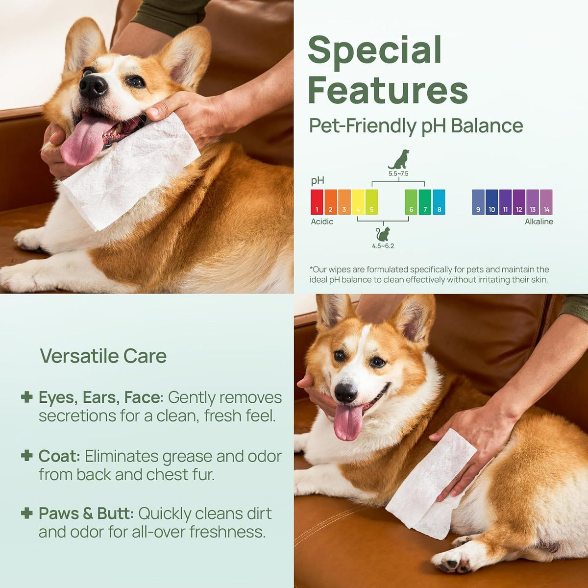 HICC PET Wipes for Dogs & Cats, Cleaning Deodorizing External Anal Area Wipes, Hydrating & Nourish Fur Dog Grooming Wipes for Paw, Butt, Body