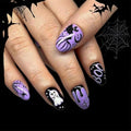 48Pcs Halloween Press on Nails Ghost Stick on Fingernails Monster Short Square False Nails Glossy Black Spider Web Acrylic Fake Nail Skull Gel Glue on Nail for Coquette Women Girls