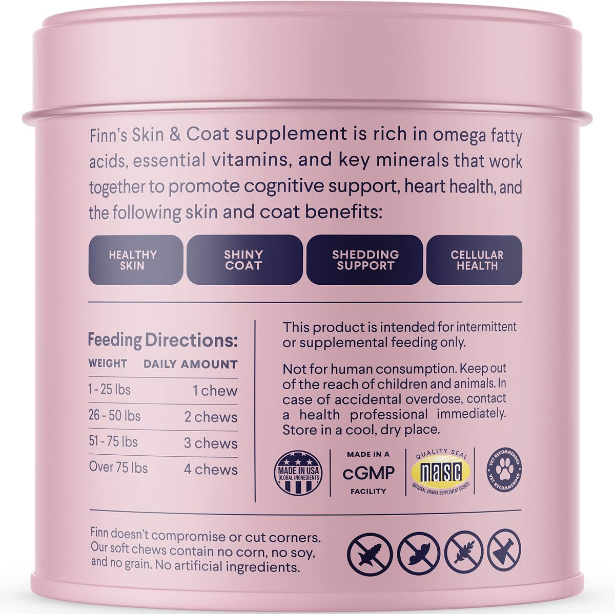 Finn Skin & Coat Salmon Oil Chews for Dogs | Omega-3 EPA & DHA | 90 Ct | Biotin, Zinc & B-Vitamins | Wild Alaskan Sourced | NASC Certified | Vet-Formulated | Healthy Skin & Coat