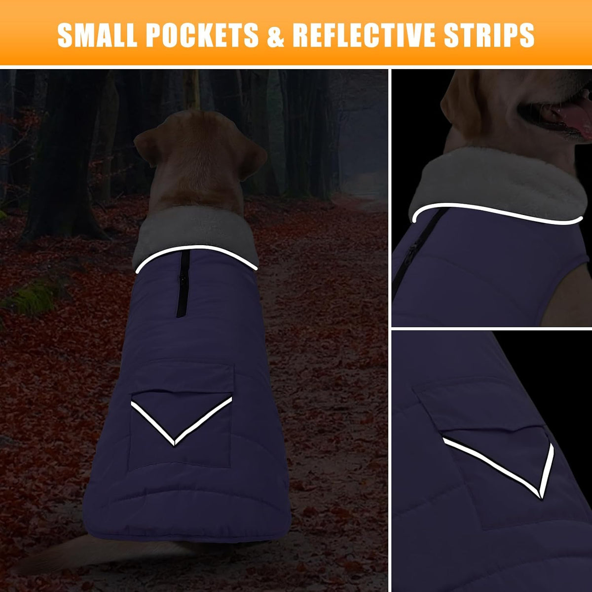 Dog Winter Coat for X-Large Dogs, Easy on Dog Snow Fleece Coat Velcro Waterproof Pet Puffer Jacket with Harness Hole Adjustable Reflective Quilted Pet Cold Weather Vest for Girl Female