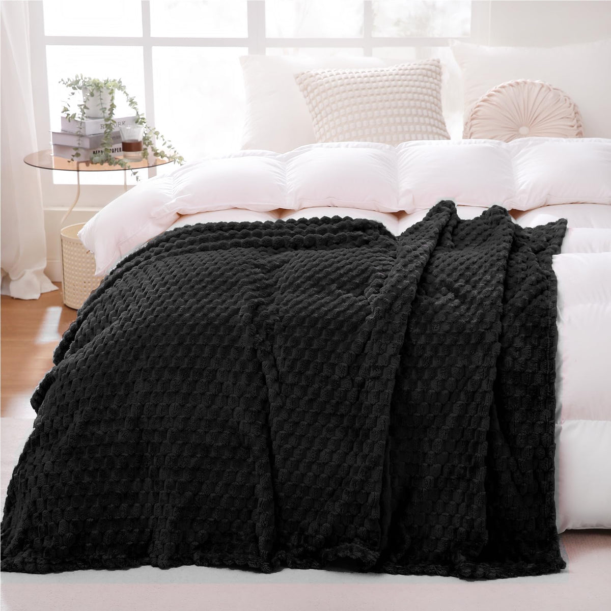 Puncuntex Burnt Orange Throw Blanket 50"×60" Fuzzy 3D Jacquard Decorative