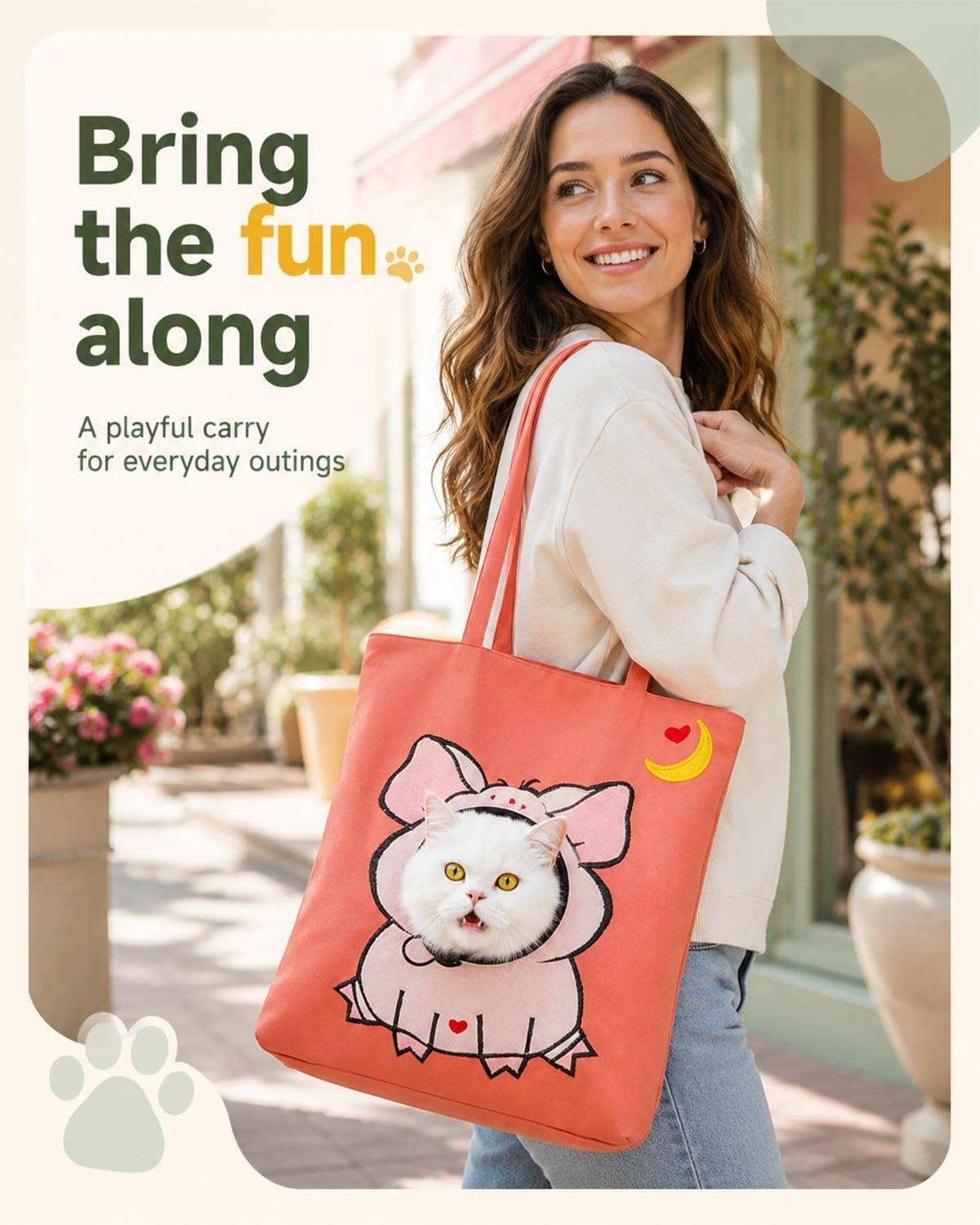 Paw Peek Bag Cute Head Shape Canvas Pet Travel Carrier Tote