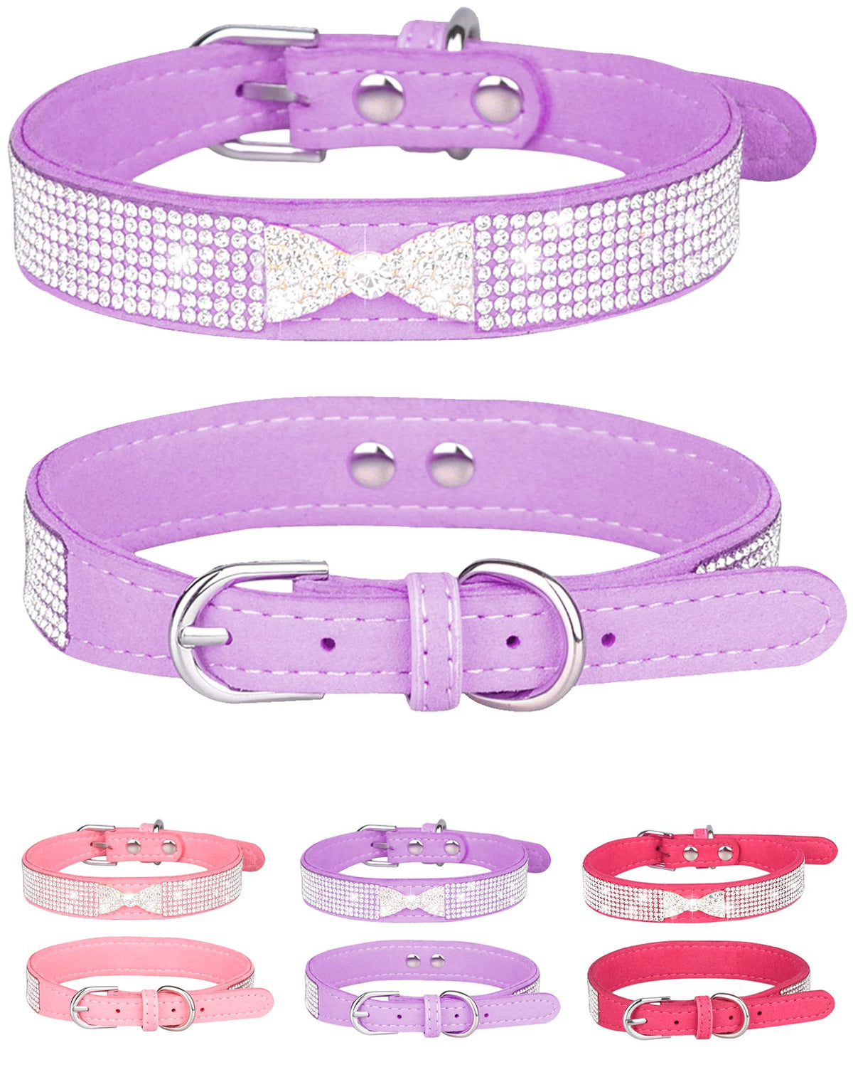 Bling Dog Collar for Small Medium Large Dogs, Crown Rhinestone Dog Collars for Girl and boy Dog, Diamond Puppy Collars, Adjustable Leather Suede SOFE Cat Collar (S(10.6"-13"/27CM-33CM), Pink)